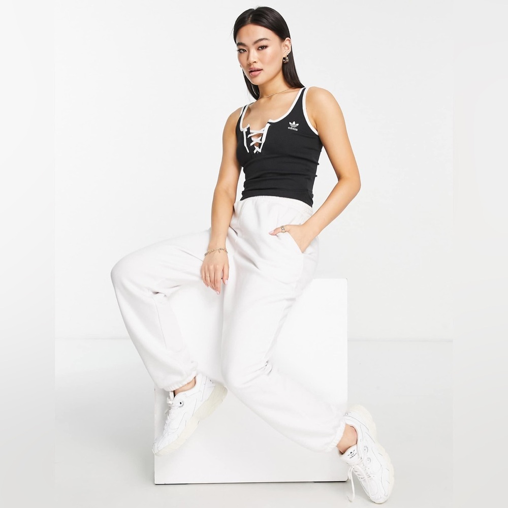 Adidas Originals Laced Up Tank Top in Black and White, Size Large - Picture 4 of 8